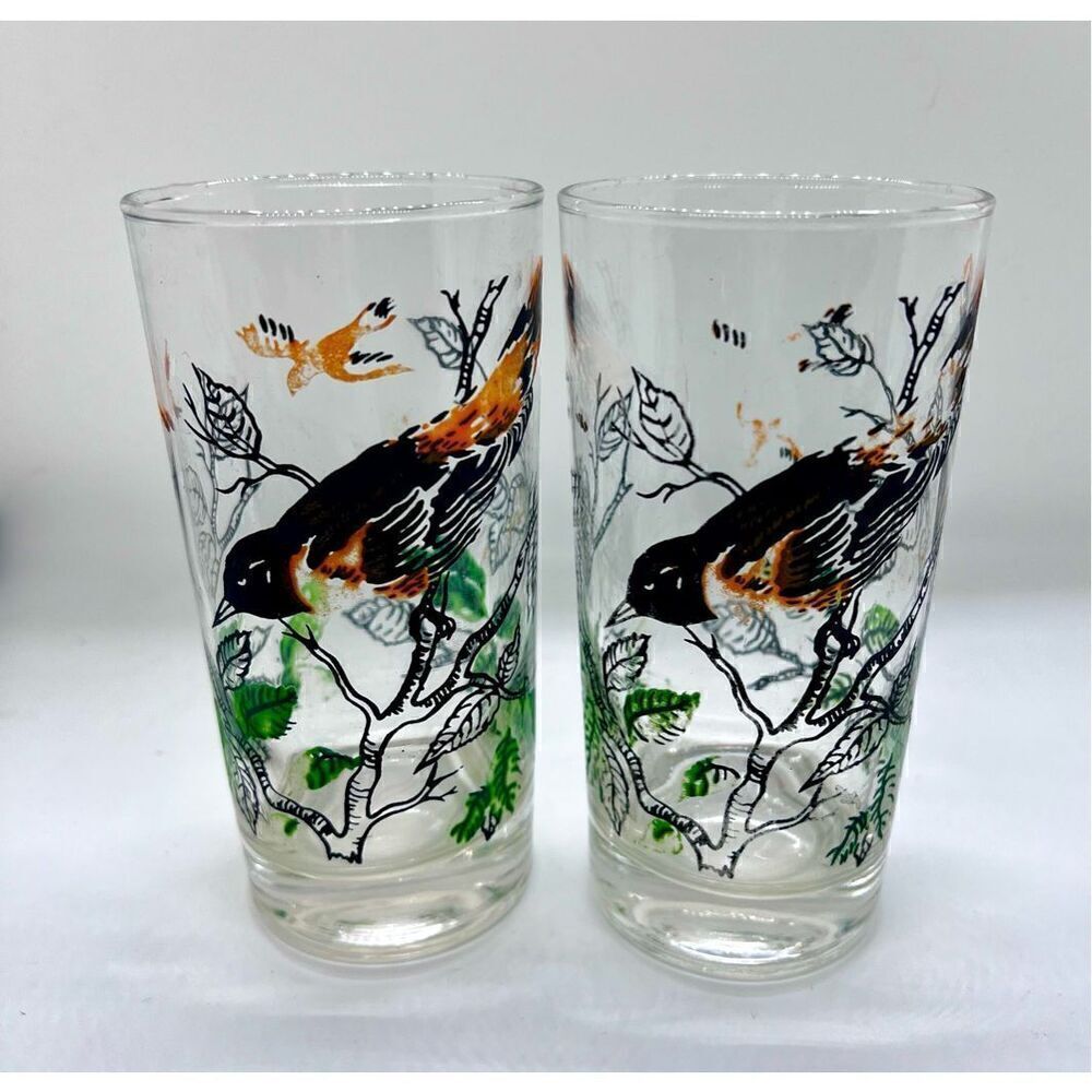 2 Vintage Federal Glass Oriole Birds Audobon Glassware-See Details